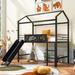 Metal House Bed with Slide and Two-Sided Writable Wooden Board