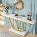 55 Inch Console Table, Gold Entryway Table Faux Marble Sofa Table