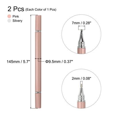 2pcs Ballpoint Pen with Stylus Tip Stylus Pens for Touch Screens, Silver Pink - Silver Pink