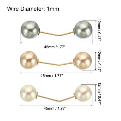 Pearl Brooch Pins 1.8 Inch Metal Faux Pearl Clips, Gray/White/Gold, 3pcs - Gray/White/Gold