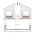 Twin Over Twin House Bunk Bed with Trundle and Roof Solid Wood Bunk Bed with Storage Rack and Full-Length Guardrails House Play Design for Kids Easy Assembly (White)