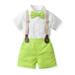 Efsteb Baby Boy Clothes Clearance Infant Toddler Kids Baby Boys Clothes Sets Solid Color Boys Gentleman Lapel Short Sleeve Shirts Overalls Shorts Photography Performance Set Green (5 Years)