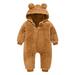 Baby Jumpsuit Newborn Baby Girls Boys Plush Cute Teddy Bear Ears Jumpsuit Warm Romper Hooded Coats Thicken Snowsuit Footed Bodysuit Autumn Winter Outwear Outfits Onesies Soild Color Pajamas