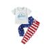 GXFC Toddler Baby Boys 4th of July Gentleman Outfits Short Sleeve Letter Print T-Shirt+Patchwork Stars Stripe Print Pants Set Infant Boys Independence Day Summer Clothes 2Pcs 0-3T