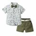 Efsteb Baby Boy Clothes Clearance Summer Kids Infants Toddler Baby Boys Clothes Sets Casual Fashion Print Short Sleeve Lapel Shirt Solid Color Shorts Suit With Belt Tie Army Green (4-5 Years)