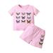 Summer Fashion Toddler Girls Suit Summer Pink Colorful Butterfly Suit Butterfly Short Sleeve Suit Kids Child Clothing Streetwear Dailywear Outwear