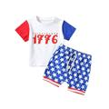 GXFC Toddler Baby Boys 4th of July Outfits Short Sleeve 1776 Letter Print Contrast Color T-Shirts+Stars Print Short Pants Set Infant Boys Independence Day Summer Clothes 2Pcs 0-3T