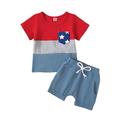 GXFC Toddler Baby Boys 4th of July Outfits Short Sleeve Contrast Color T-shirt+Elastic Short Pants Set Infant Boys Independence Day Summer Clothes 2Pcs 0-3T