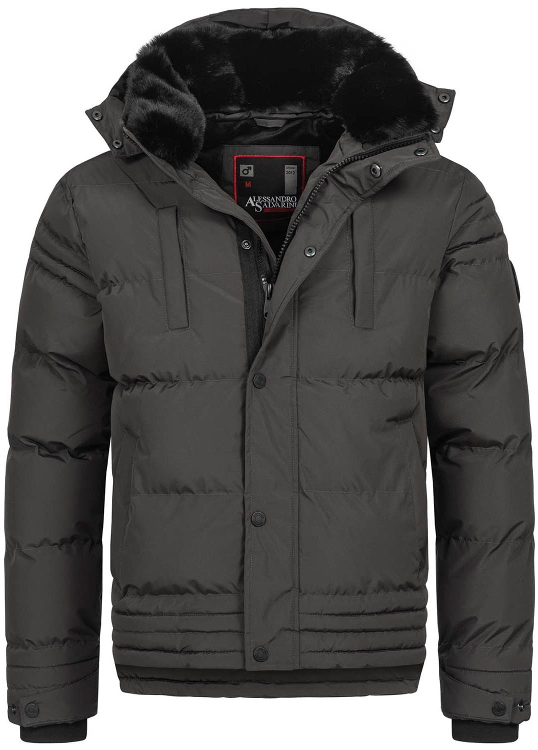 Winterjacke ALESSANDRO SALVARINI "ASFabiano", Herren, Gr. XXXL (58), grau (dunkelgrau), Obermaterial: 100% Polyester; Innenmaterial: 100% Polyester, Jacken, mit warmem Teddyfell und abnehmbarer Kapuze, Topseller Image