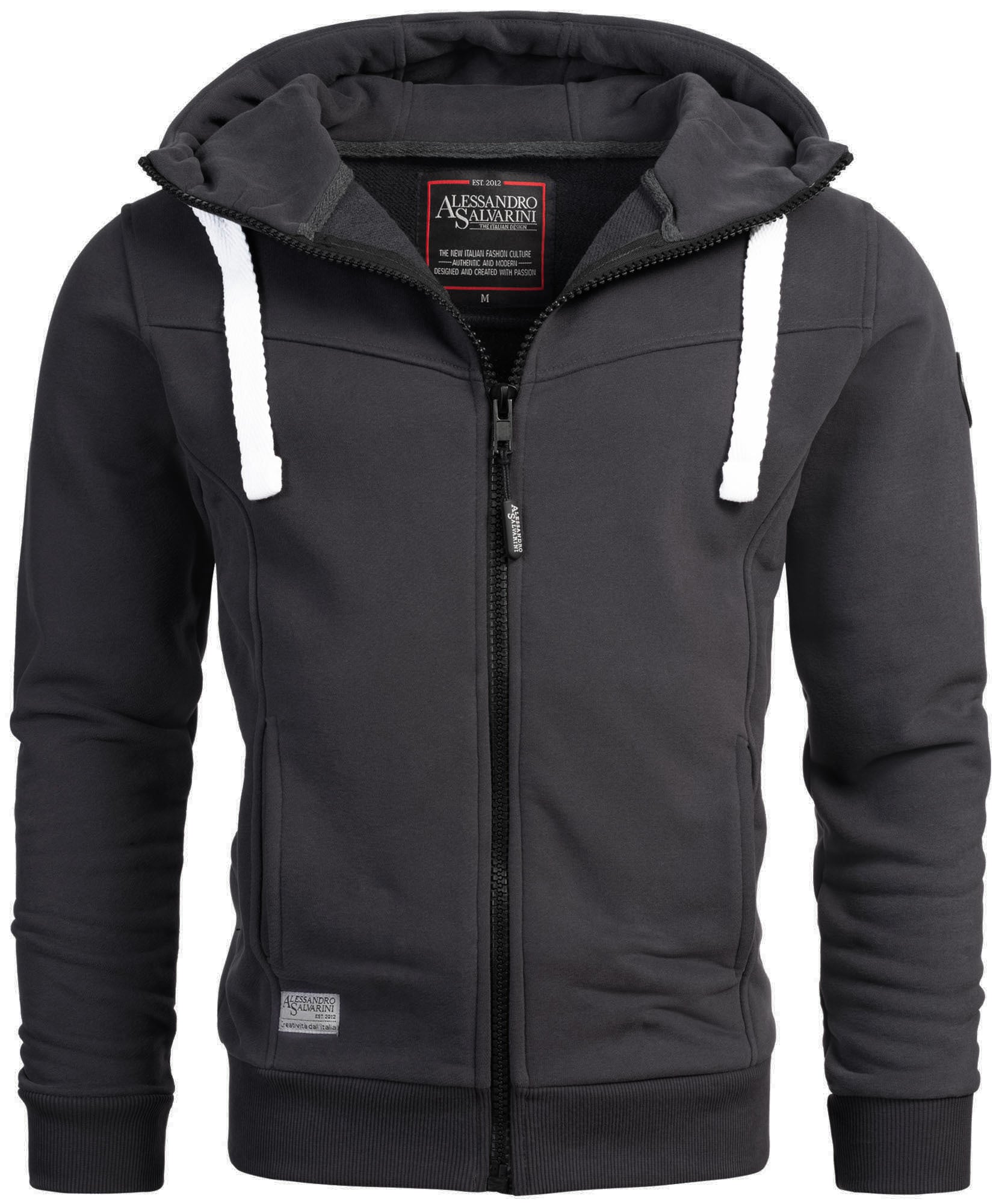 Kapuzensweatjacke ALESSANDRO SALVARINI "ASMeroiia", Herren, Gr. S, schwarz (anthrazit2), Obermaterial: 80% Baumwolle, 20% Polyester, Sweatjacken, mit großer Kapuze