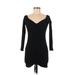 SEEK The Label Casual Dress - Bodycon Plunge 3/4 sleeves: Black Print Dresses - Women's Size Medium