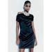 Zara Dresses | Nwot Zara Woman Asymmetric Satin Effect Black Dress Size Xs | Color: Black | Size: Xs