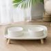 HANAMYA Double Bowl Elevated Feeder Plastic (affordable option) | 4.5 H x 14.5 W x 7.5 D in | Wayfair WB006WT