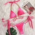 Maillot de bain rose sexy avec biscuits soutien-gorge push up bikini pour les femmes vêtements