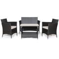 Costway 4 Pieces Patio Conversation Set with Soft Cushions and Tempered Glass Tabletop