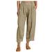 JWZUY Womens Casual Button Elastic Waisted Harem Pants Tapered Leg Trousers Cropped Summer Cotton Linen Pants Khaki XXXL