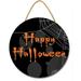 Eveokoki 12 Happy Halloween Sign for Front Door ï¼ŒRound Wooden Hanging Wreaths for Home Wall Decor Halloween Day Party Decoration Outdoor Indoor