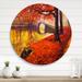 DESIGN ART Designart Little Bridge In Orange Autumn Landscape I Traditional Metal Circle Wall Art 23x23 - Disc of 23 Inch