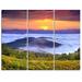 Design Art Yellow Sunrise over Blue Waters - 3 Piece Graphic Art on Wrapped Canvas Set