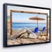 DESIGN ART Designart Framed Effect Beach with Chairs Umbrella Seashore Photo Framed Canvas Art Print 20 in. wide x 12 in. high