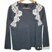 J. Crew Sweaters | J. Crew Gray Merino Wool Blend And Lace Applique Crew Neck Sweater | Color: Gray/White | Size: S