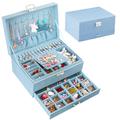 QBestry Jewelry Box Organizer for Girls Jewelry Boxes 8-12 Teen Jewelry Box for Girls 10-12 Jewelry Box for Necklace Ring Earring Holder Jewelry Box with Lock and Key Jewelry Holder Organizer Box Blue