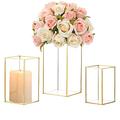 Gold Lanterns for Living Room: Hewory Set of 3 Glass Hurricane Candle Holder for Pillar Candles, Decorative Candle Lanterns Indoor Outdoor for Wedding Centrepieces for Tables