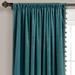 Luxury Vintage Velvet With Silky Pompom Trim Window Curtain Panel Blue Single 52X84 - Triangle Home Decor 21T012526