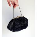 Vintage Black Evening Bag, 1930's, & Silver, Diamante Clasp, Thirties