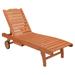 Outdoor Single Solid Wood Chaise Lounge with Wheels