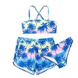 B91xZ Girl Tankini Swimwear Ruffles Swimwear Outfits Hollow Bikini Summer Kids Swimsuit Girls Set Sunflower Cow Floral Blue Sizes 6 Years