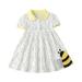 Toddlers Girls Baby Summer Dress Bee Pattern Splicing Wave Dot Short Sleeve A-Line Dress Beach Sundress 2-7 Years Child Sundress Streetwear Kids Dailywear Outwear