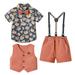 VerPetridure Clearance Toddler Boys Clothes Short Sleeve Bowtie Shirt+Straps Shorts+Vest Outfits Suits Gentleman Outfits