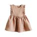 Summer Toddler Girl Linen Cotton Sleeveless Solid Color Print Dress Soft Comfy Daily Wear Outfits Kids Party Dresses