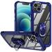 ELEHOLD Rugged Clear Case for iPhone 14 Plus 6.7 Hybrid Hard PC Crystal Clear Back+Soft TPU Shockproof Design Slim Lightweight Case with Metal Ring Holder Kickstand for iPhone 14 Plus Blue