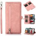 Flip Case Cover for Samsung Galaxy S21 FE Case Multi-Card Zipper Wallet Phone Case Leather Folio Flip Wallet Magnetic Wallet Case Phone Cover Case for Samsung Galaxy S21 FE Rosegold