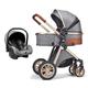 TXTC 2 In 1 High Landscape Pushchair Stroller with Diaper Bag Convertible Reversible Bassinet Pram,Travel Stroller with Oversized Canopy,for 0-3 Years Boys Girls (Color : Grey)
