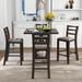 5-Piece Solid Wood Counter Height Dining Sets, Square Dining Table with 2-Tier Storage Shelves and 4 Padded Chairs