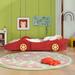 Full Size Pine Wood Race Car-Shaped Kid's Platform Bed with Wheels Design and Rails, 87.4"L x 55.3"W x 16.1"H