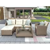 Outdoor Wicker 4 Piece Conversation Set with Cushion and Table