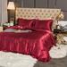 House of Hampton® Fakiri Solid Color Satin Ruffled Soft & Breathable Microfiber Duvet Cover Set Microfiber in Red | Wayfair