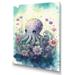 Sunside Sails Kauva Cute Little Baby Octopus Surrounded by Flowers I - Print on Canvas Metal in Blue/White | 40 H x 30 W x 1.5 D in | Wayfair