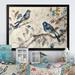 Red Barrel Studio® Two Birds Sitting on a Branch Vintage Watercolor II - Print on Canvas in Blue | 12 H x 20 W x 1 D in | Wayfair