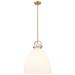 Newton Bell 16" Wide Stem Hung Brushed Brass Pendant With White Shade