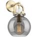 Newton Sphere 14" High Brushed Brass Sconce With Smoke Shade