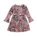 Toddlers Girls Baby Casual Dress Summer O-Neck Long Sleeves Floral Flowy Printed Plain Sundress Child Sundress Streetwear Kids Dailywear Outwear