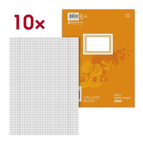 Ursus 10er-Pack Collegeblock kariert A4 Lineatur 28 orange Image