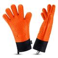 Boluotou BBQ Gloves Heat Resistant Silicone Grilling Gloves Long Waterproof BBQ Kitchen Oven Mitts with Inner Cotton Layer for Barbecue Cooking Baking Smoker(Red)