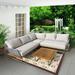 4 Pieces Outdoor Sectional Sofa Set with Coffee Table Outdoor PE V-Shaped Aluminum Corner Sofa Conversation Set with All-Weather Cushion and Built-in Side Table for Patio Backyard Garden - Beige