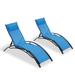 2Pcs Set Outdoor Chaise Lounge Chairs Portable Folding Aluminum Patio Recliner Chair with 5 Position Adjustable Backrest All Weather Pool Lounger Chairs for Beach Poolside Sunbathing Blue